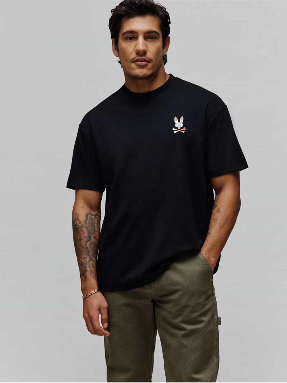 Psycho Bunny Black Short-Sleeve Tee with Multicolor Logo